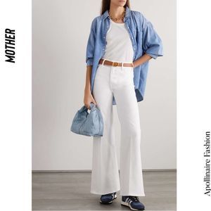 MOTHER Denim Hustler Roller High Rise Flared Jeans in White